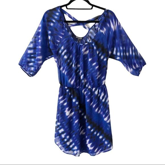 Express Dresses & Skirts - Express  Chiffon Elastic Waist Criss Cross Back Hi-Lo Mini Dress Size Medium